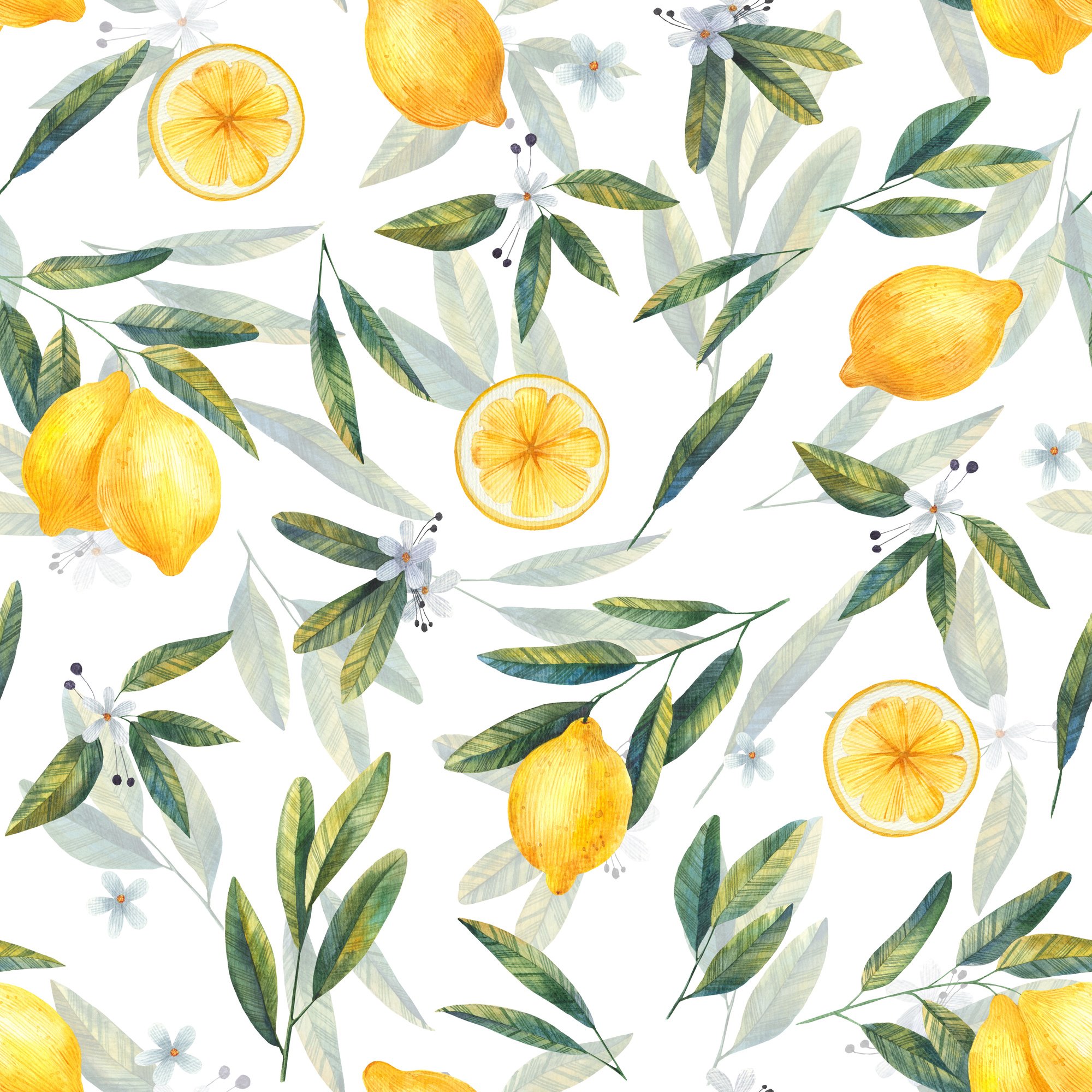 Lemon Seamless Watercolor Pattern